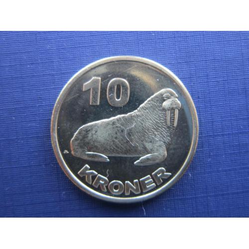 Монета 10 крон Гренландия 2010 фауна морж