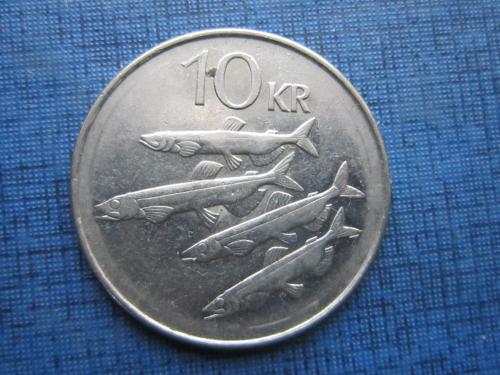 Монета 10 крон Исландия 1996 фауна рыба корова