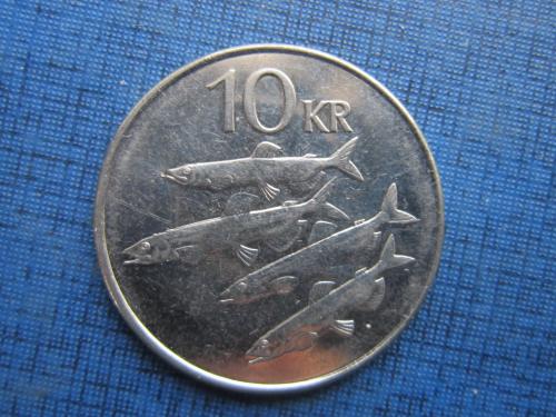 Монета 10 крон Исландия 2008 фауна рыба корова