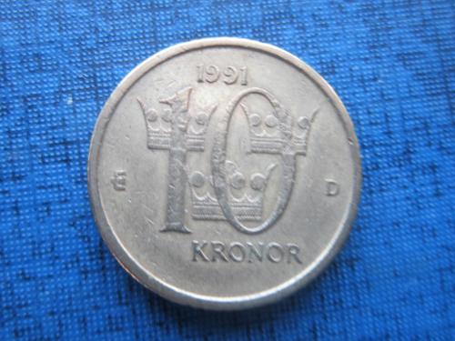 Монета 10 крон Швеция 1991