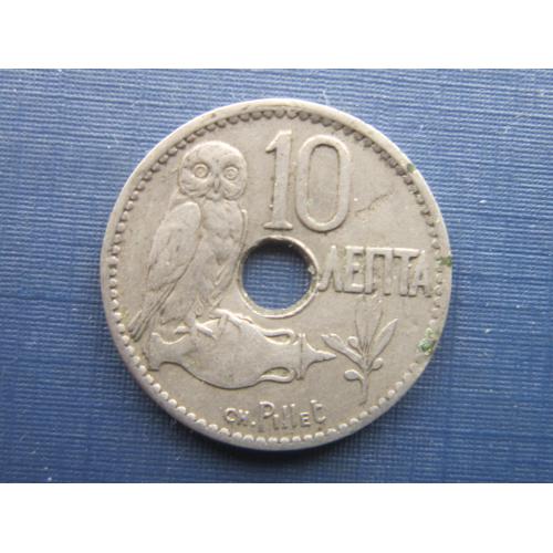Монета 10 лепта Греция 1912 фауна птица сова