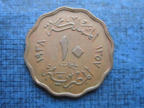 Монета 10 миллим Египет 1938 состояние