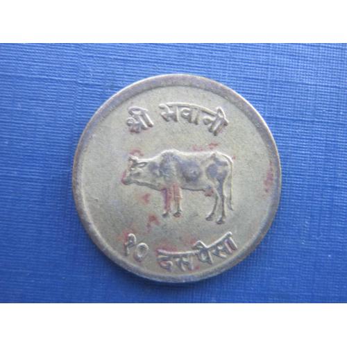 Монета 10 пайсов Непал 1973 фауна корова