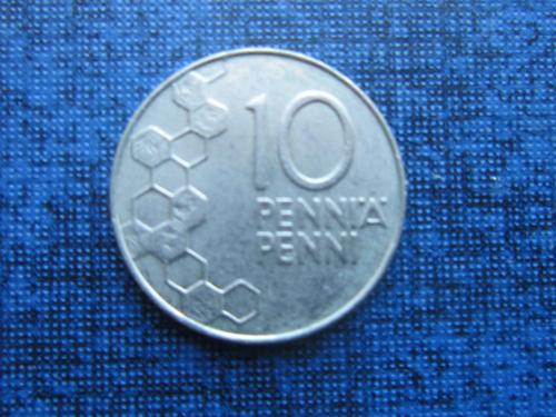 Монета 10 пенни 1993 Финляндия фауна пчелинные соты