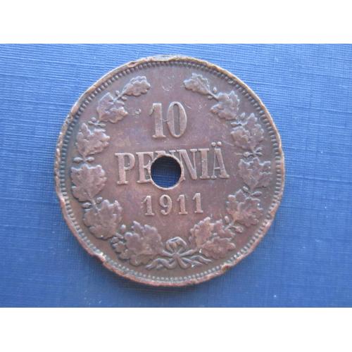 Монета 10 пенни Финляндия 1911 Российская империя Николай II как есть