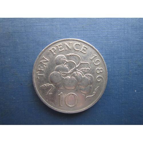Монета 10 пенсів Гернсі Великобританія 1986 флора томати