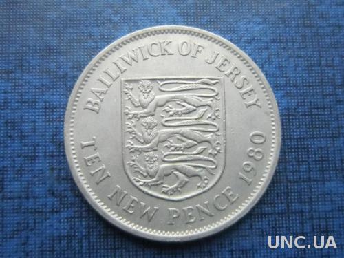 монета 10 пенсов Джерси 1980
