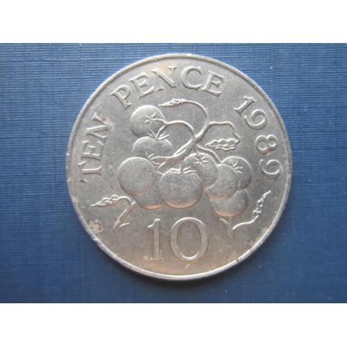Монета 10 пенсов Гернси Великобритания 1989 флора помидоры большая