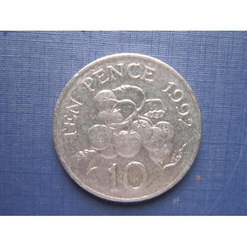 Монета 10 пенсов Гернси Великобритания 1992 флора помидоры