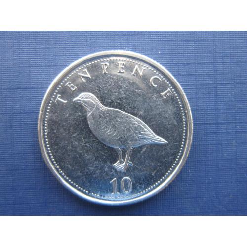 Монета 10 пенсов Гибралтар Великобритания 2014 фауна птица куропатка