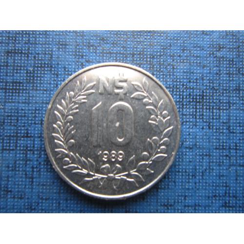 Монета 10 песо Уругвай 1989