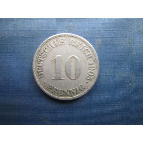 Монета 10 пфенігів Німеччина імперія 1905 J