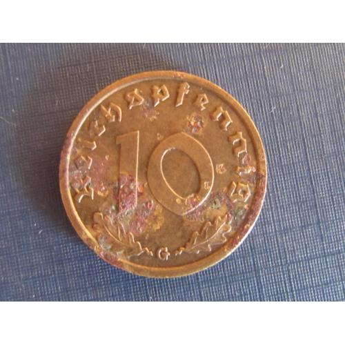 Монета 10 пфеннигов Германия 1938 G Рейх свастика нечастая как есть