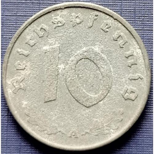Монета 10 пфеннигов Германия 1944 А Рейх свастика цинк нечастая