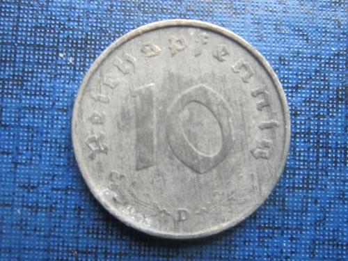 монета 10 пфеннигов Германия 1944 D Рейх свастика цинк нечастая