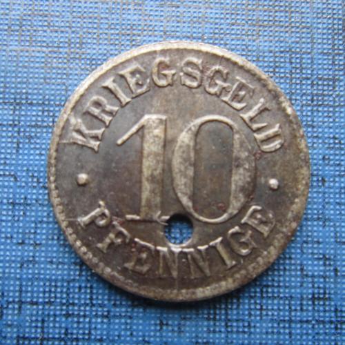 Монета 10 пфеннигов Германия Гейдельберг 1918 нотгельд с отверстием