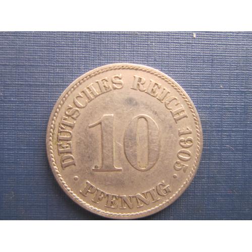 Монета 10 пфеннигов Германия империя 1905 J