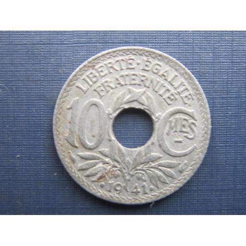 Монета 10 сантимов Франция 1941 цинк старого образца