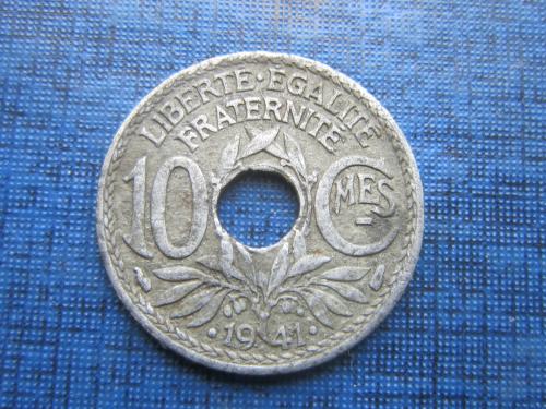 Монета 10 сантимов Франция 1941 Виши цинк