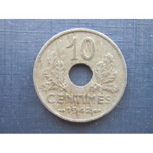 Монета 10 сантимов Франция 1942 цинк