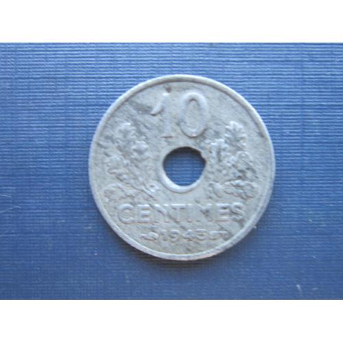 Монета 10 сантимов Франция 1943 цинк Виши маленькая