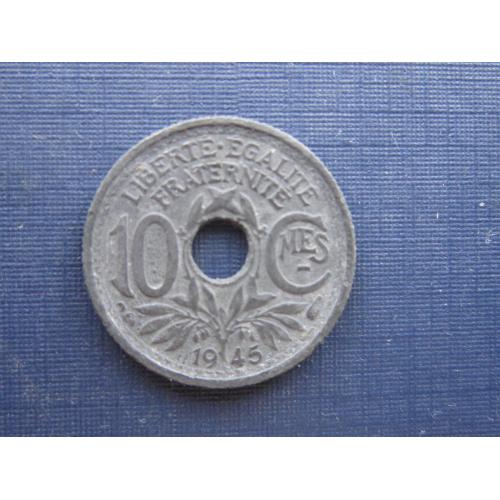Монета 10 сантимов Франция 1945 маленькая цинк