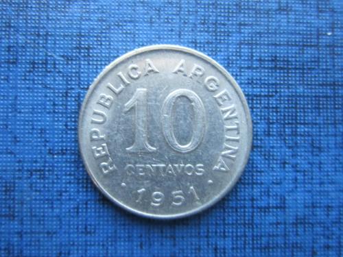 Монета 10 сентаво Аргентина 1951 гурт насечка