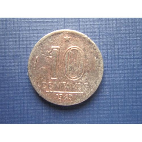 Монета 10 сентаво Бразилия 1943 медно-никелевая нечастая как есть