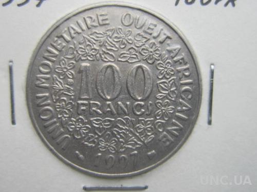 Монета 100 франков КФА 1997 Западная Африка фауна рыба
