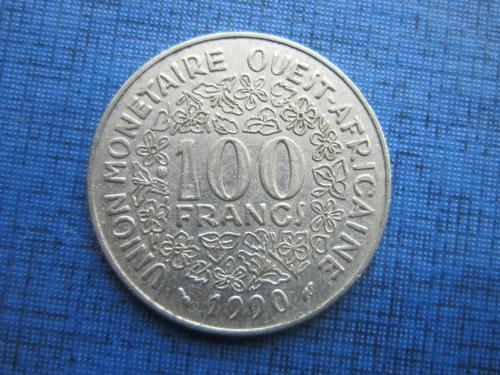 Монета 100 франков КФА Западная Африка 1990 фауна рыба