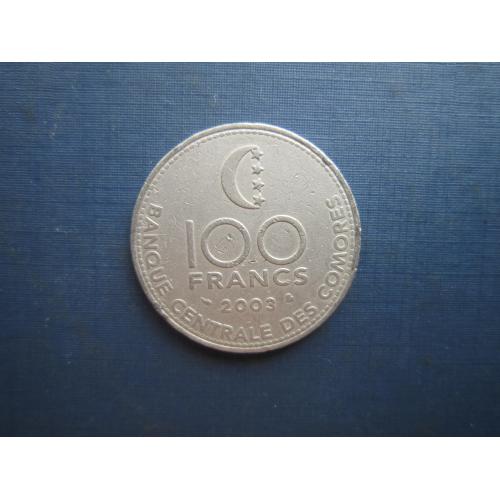 Монета 100 франков Коморские острова Коморы 2003 корабль фауна рыба