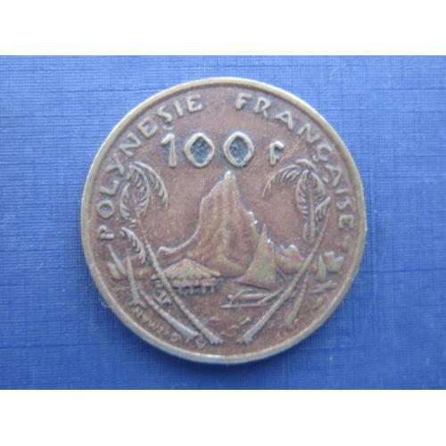Монета 100 франков Полинезия Французская 1976 корабль парусник