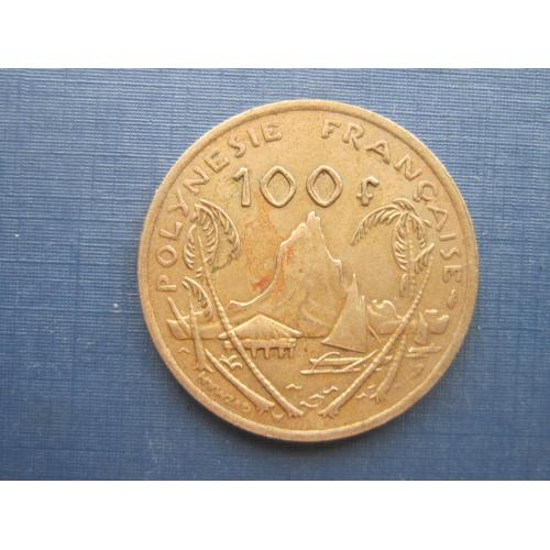 Монета 100 франков Полинезия Французская 1982 корабль парусник лодка