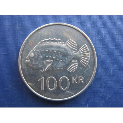 Монета 100 крон Исландия 1995 фауна рыба
