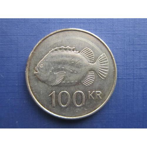 Монета 100 крон Исландия 2007 фауна рыба