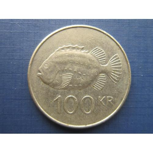 Монета 100 крон Исландия 2007 фауна рыба