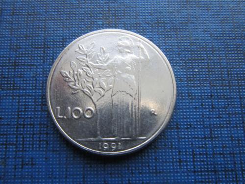 Монета 100 лир Италия 1991 маленькая