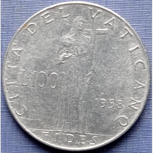 Монета 100 лир Ватикан 1958 Иисус с крестом и граалем