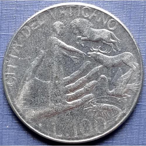 Монета 100 лир Ватикан 1988 из набора фауна конь олень фламинго рак