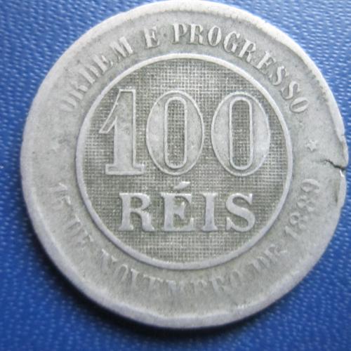 Монета 100 рейс (реалов) Бразилия 1889 Соединённые штаты Бразилии