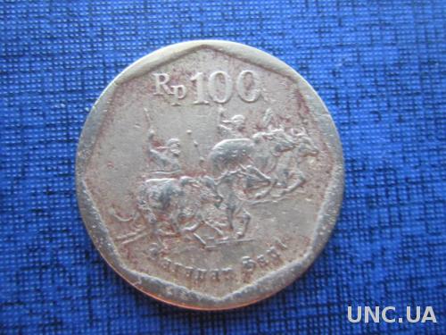 монета 100 рупий Индонезия 1992 фауна гонки на быках

