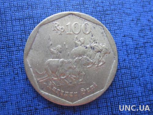 монета 100 рупий Индонезия 1993 фауна гонки на быках

