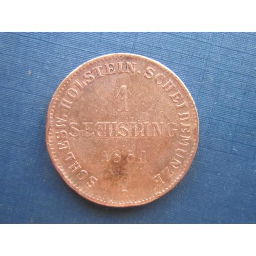 Монета 1 зекслинг (6 пфеннигов) Шлезвиг-Гольштейн Германия 1951 редкая