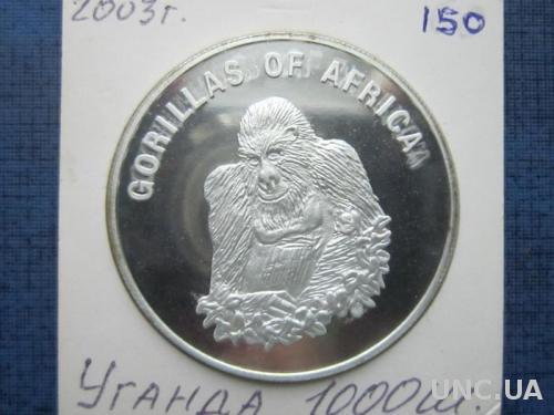 Монета 1000 шиллингов Уганда 2003 фауна горилла серебро №1
