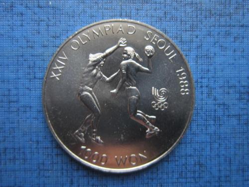 Монета 1000 вон Южная Корея 1987 спорт олимпиада Сеул 1988 гандбол