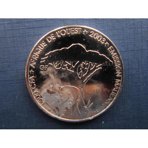 Монета 1500 франков КФА Мали 2003 фана слон антилопа №2