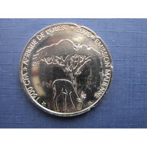 Монета 1500 франков КФА Мали 2003 фана слон антилопа