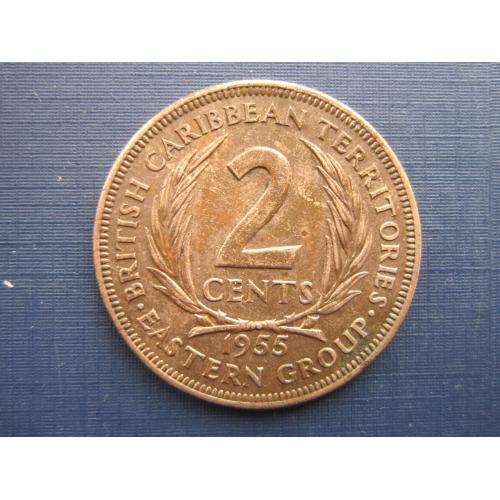 Монета 2 цента Британские Карибские Территории 1955