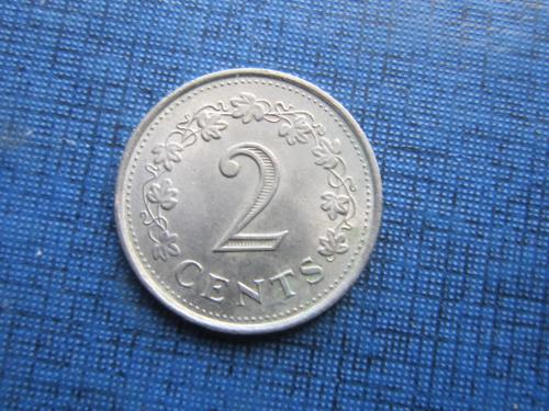 Монета 2 цента Мальта 1977 фауна дельфины