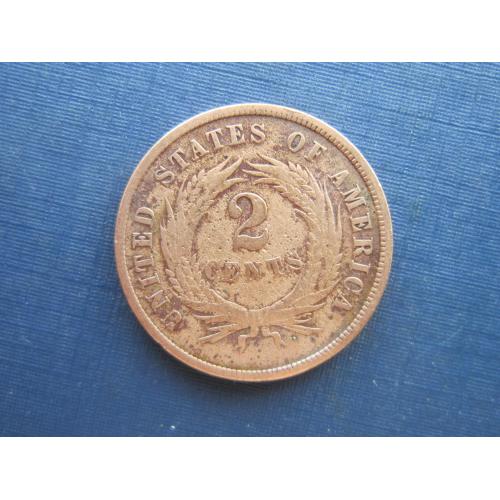 Монета 2 цента США 1865 щит союза нечастая
